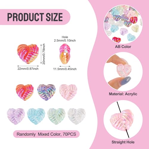 Transparent Acrylic Heart Beads Clear Heart Shape Beads, Craftdady 70Pcs UV Plating Iridescent Love Small Spacer Bead for Jewelry Making Bracelet Necklace Earring DIY Crafts - color: Mixed Color Heart