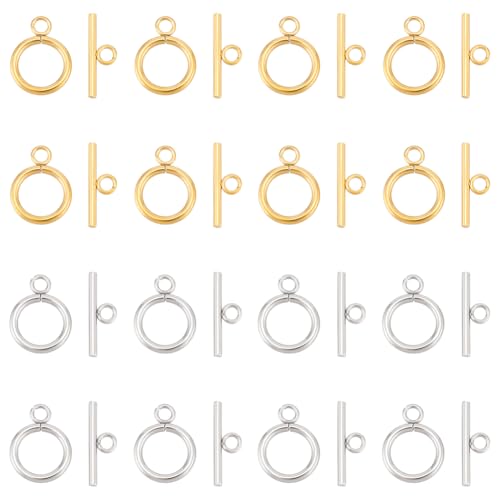 UNICRAFTALE 30 Sets 2 Colors Toggle Clasps 304 Stainless Steel Ring Toggle Connectors Golden & Stainless Steel Color IQ Toggles Clasps & Tbar Clasp for DIY Necklace Bracelet Jewelry Making
