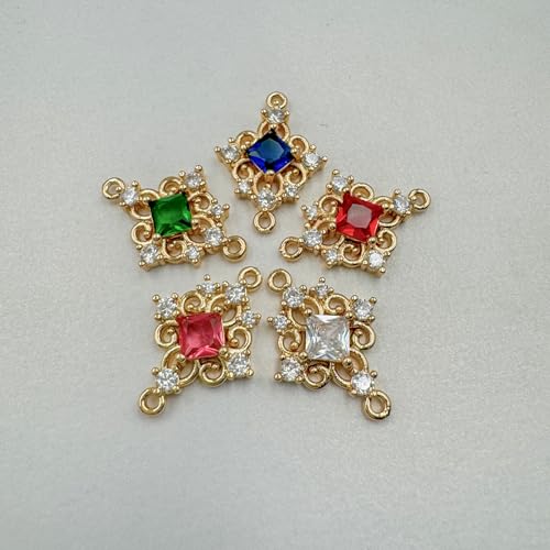 Zirconia Connector Charms Crystal Gold Plated Brass Links for Jewelry Making Bracelet Necklace Earring Pendant Craft Supplies DIY Accessories - color: RhombusA-Mix-10Pcs