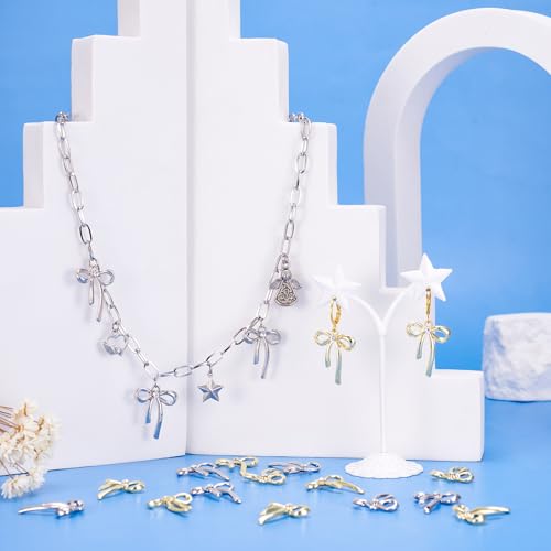 FASHEWELRY Golden Bow Connector Charms Bulk, Christmas Bowknot Link Charms, Infinity Links Geometric Hollow Bezel Pendants for Earring Bracelet Necklace Keychains Jewelry Making - color: 2 Colors Rhinestone Bowknot