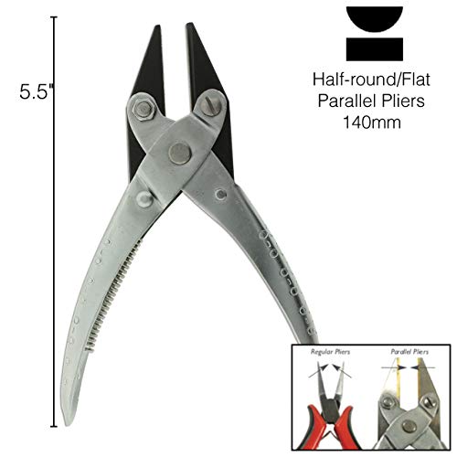 The Beadsmith Half Round/Flat Nose Parallel Pliers, 5.5 inches (140mm) Steel tool for jewelry making, with spring - style: Half Round/Flatnose - 140mm