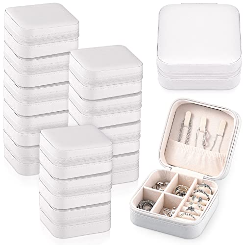 Yinkin 12 Pcs Mini Travel Jewelry Case Bridesmaid Proposal Gift Boxes, Small PU Leather Earring Organizer, Bulk Travel Accessories Portable Jewelry Holder(White) - color: White