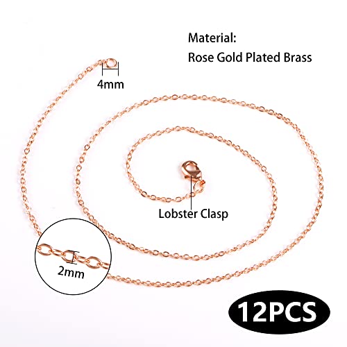 ALEXCRAFT Wholesale 12PCS Rose Gold Plated Solid Brass Chain Finished Flat Cable Chains Bulk for Jewelry Making (26"(2.0MM) - color: Rose Gold, size: 26 inch-0.079 inch