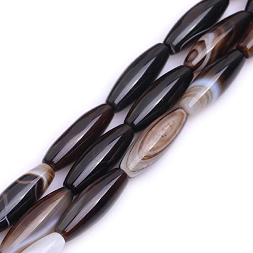 GEM-Inside Botswana Agate 10x30mm Bronw Olivary Banded Beads Natural for Jewelry Making Loose Beads Natural 15" - size: Brown-10X30mm