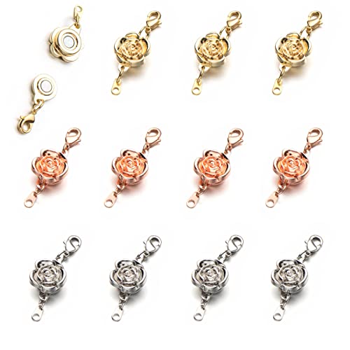 Zpsolution 12 Pieces Locking Magnetic Clasps for Necklaces and Bracelets Jewelry Making Clasp Converter - color: 4 Glod 4 Silver 4 Rose Glod