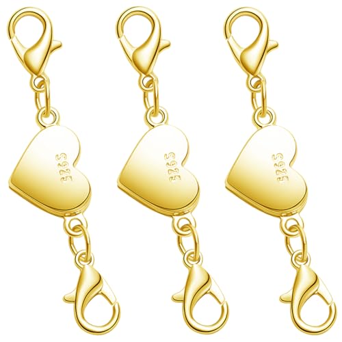 925 Silver Magnetic Necklace Clasps and Closures, Double Lobster Magnetic Necklace Clasps for Bracelet and Necklace Extender (3golden) - color: 3golden