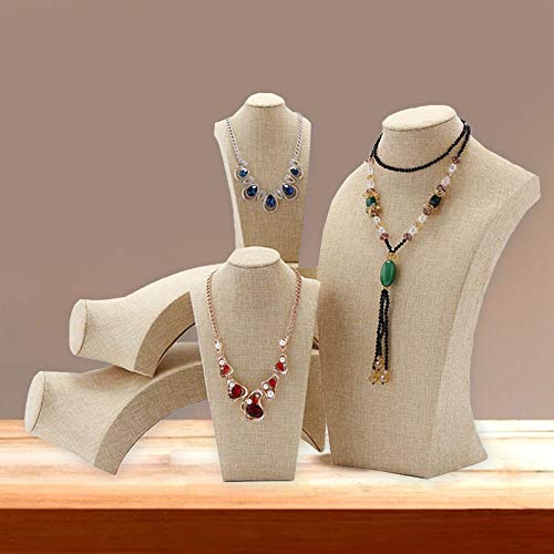 Necklace Display Bust, 9.8" high Beige Linen Jewelry Holder for Necklaces & Bracelets, Figure Display Stand for Jewelry Shop & Personal Makeup (25cm*14cm) - size: 9.8 X 5.5 Inch