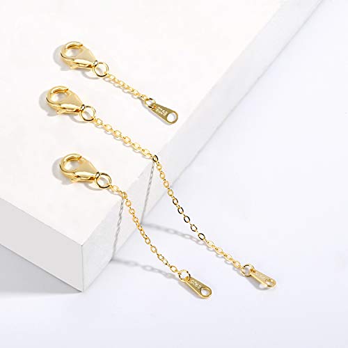 14K Gold Necklace Extenders 925 Sterling Silver Chain Extension Necklace Bracelet Anklet Extender for Jewelry Making (1 2 3 inch) - color: 14K Gold