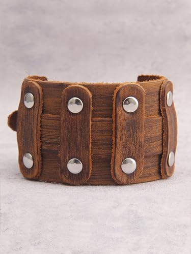 GelConnie Leather Cuff Bracelet Punk Braided Bracelets Rock Leather Wristbands Faux Mens Leather Bracelet Gothic Viking Bangle Adjustable Wrap Bracelet for Women,Men - color: Brown Leather Cuff