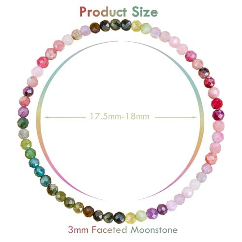 BONNY BOXX Natural Genuine Gemstone Faceted Round Beads Bracelets, 3mm Adjustable Stretchy Tiny Faceted Black Tourmaline Bracelet, Healing Crystal Reiki Chakra Dainty Jewelry Fashion Gifts - color: Colorful Tourmaline