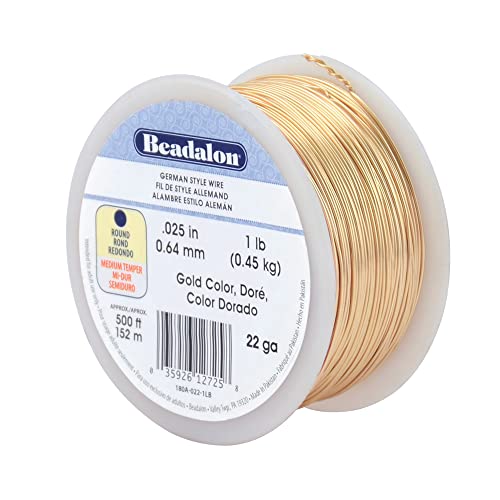 Beadalon German Style Wrapping Wire, Round, Gold Color, 22 Gauge, 500 ft - color: Gold, size: 22 gauge / 500 ft