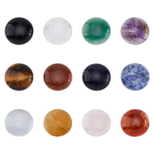 SUPERFINDINGS 12Pcs 12 Styles Natural Cabochon Gemstone 25mm Half Round Dome Flatback Quartz Stone for Necklace Jewelry Making DIY Craft Handmade - size: 25mm