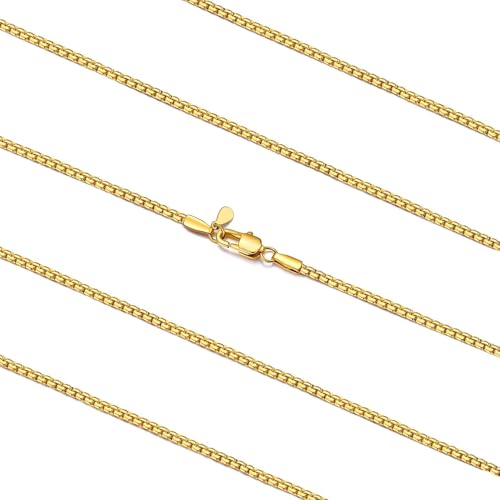 FaithHeart Mens Black/Silver/Gold Stainless Steel Flat Box Link Chain Necklace, Stylish 2/4/6/8mm Width Box Chains Necklaces for Men Non Tarnish Hip Hop Chain Jewelry Gifts,14"-30" Length - color: 2mm Width-Gold, size: 14 Inches Length