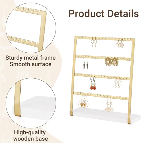Mkono 4-Tier Earring Holder Organizer Stands Gold Metal Jewelry Display Rack for Hanging 74 Pairs of Earrings and Ear Studs, Gifts for Women and Girls