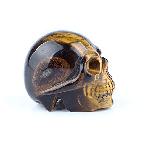 50mm Tiger Eye Natural Stone Carved Skulls Reiki Healing Statue Collectible Figurine (Yellow Tiger Eye) - color: Tiger Eye