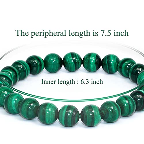 8mm Natural Gemstone Stretch Bracelet, Handmade Unisex Crystal Bracelets for Meditation, Yoga, Spiritual Healing & Positive Energy - color: Malachite