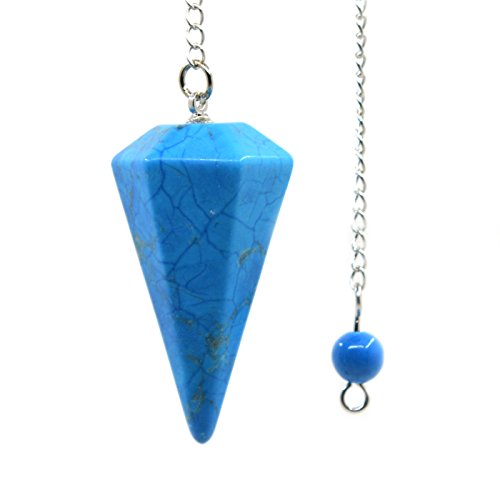 Justinstones Turquoise Howlite Gemstone Hexagonal Pointed Reiki Chakra Pendant Pendulum - color: Howlite Turquoise