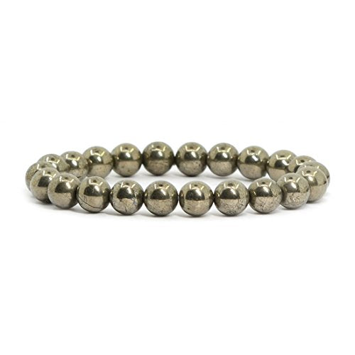 Justinstones 8mm Round Beads Stretch Bracelet 7 Inch Unisex - color: Pyrite