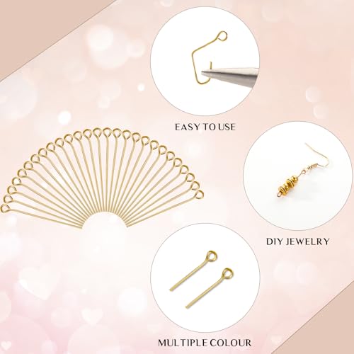 Junkin 1400 Pcs Eye Pins Mix Jewelry Findings 0.63 * 0.79 * 1.18 in Open Eye Head Pins Findings for Jewelry Making DIY Necklace Bracelets(Retro Gold) - color: Gold