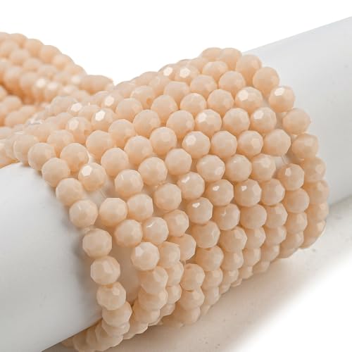 Perlin Czech Bohemian Crystal Glass Beads Faceted Round 4mm 90 Pieces Loose Spacer 1 Strand Beads for DIY Jewelry Earrings Necklace Bracelet Making (Powder Pink Opaque) - color: Powder Pink Opaque
