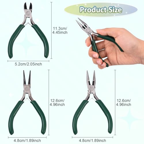 Pliers for Jewelry Making, Jewelry Pliers Set Includes Needle Nose Pliers, Round Nose Plier and Wire Cutters, Jewelry Making Tools for Jewelry Repair, Wire Wrapping, Beading and Crafts - color: Dark Green