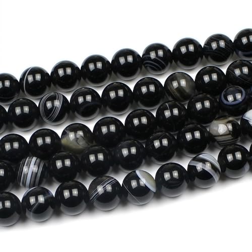 MJDCB Natural Black Striped Agate Round Loose Beads for Jewelry Making DIY Bracelet Necklace (4mm) - color: Black Striped Agate, size: 4mm