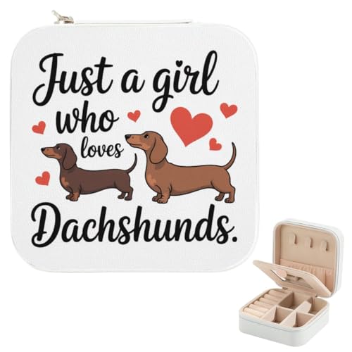 Dachshund Gifts for Women Just A Girl Who Loves Dachshunds Mini Travel Jewelry Case Birthday Gifts for Dog Lovers Mom Sister Friend Christmas Gift Thanksgiving Easter Gift Cute Jewelry Box - color: Just A Girl Who Loves Dachshunds