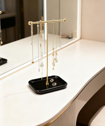 VROOMIUM Necklace Holder- Ceramic Base 1ft Height Jewelry Organizer Stand, Aesthetic Jewelry Hanger Display for Necklaces, Bracelets, Rings, Exhibidor de Collares-Mysterious Black - color: Sq. Lux Black