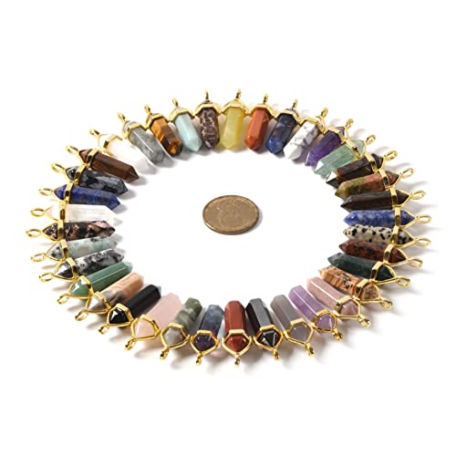 Justinstones Crystal Healing Hexagonal Point Chakra Reiki Pendant Beads Lot - color: 24PCS All Natural Gold Cap Mixed