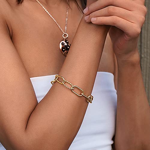 CIUNOFOR 14k Gold Filled Cable Wire Bracelet for Women, 7.8 inches Classic Twist Rope Threader Interlocking Bracelet Textured Link Chain, Fits 6.8”–7.4” Wrists