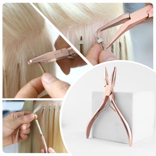 Hair Extension Tool Kit Microlink Pliers for Sewing Weft Extensions Hair Extension Beading Tool Hair Needle Pulling Hook Micro Bead Closer and Remover Pliers - color: 1 Rose Gold