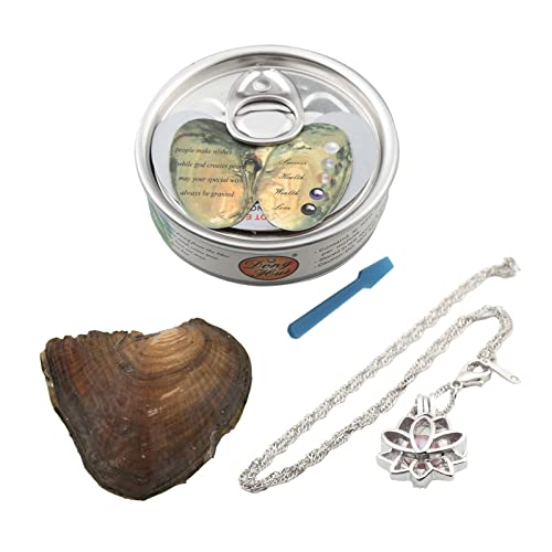MilkyWay Wish Pearl Necklace Kit, DIY Necklace Making Kit, lotus Necklace Cage Locket Cultured Pearl in Oyster Set, 16.9", Surprise Gift For Wife, Girlfriend,Mother - color: D