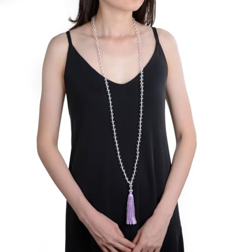 Adabele Premium 108 Mala Beads Malas Necklace - Natural Healing Gemstone Tibetan Buddhist Japa Prayer Meditation Reiki Chakra Stone Quartz Rock Women Men Jewelry - style: Grade A White Quartz/Clear Crystal
