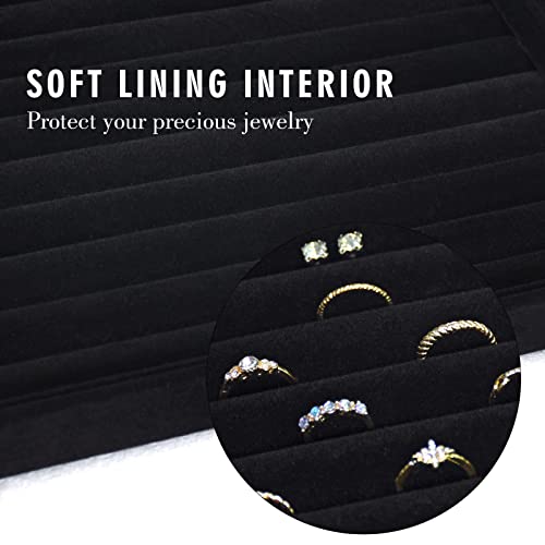 Siveit Rings Organizer Tray 10 Slots Velvet Ring Display Tray Insert Jewelry Earring Storage Box with Transparent Glass lid Can Hold 100 Rings Earrings Suitable for Girls and Women (Black) - color: Black