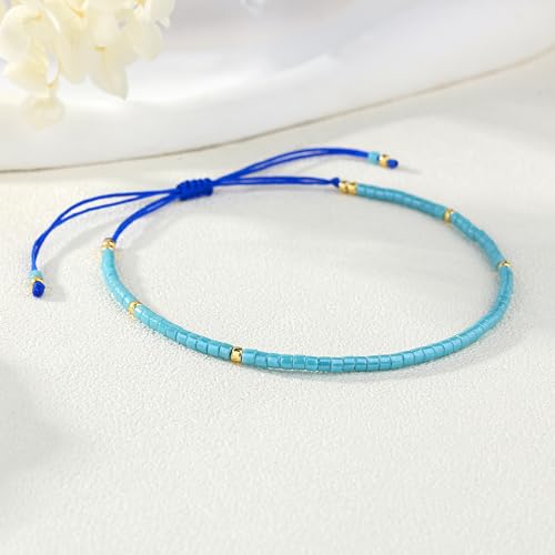 KELITCH Adjustable turquoise bead bracelet single color knitting friendship bracelet fashion jewelry daily wear gift (28 color selection) - color: Blue 04U