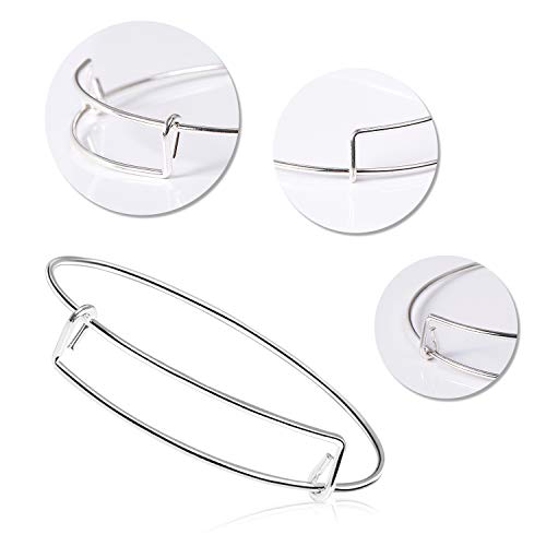 UPINS 60Pcs Expandable Blank Bangle Bracelets Adjustable Wire Bracelets for DIY Jewelry Making, Silver - color: Silver
