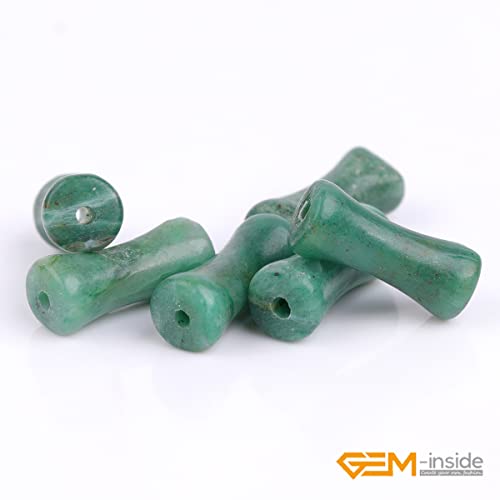 GEM-Inside 30Pcs 5x12mm Natural Green Africa Jade Stone Plant Bamboo Knot Bone Charms Beads for Jewelry Making Power Energy Chakra Stone Beads - color: Green Africa Jade