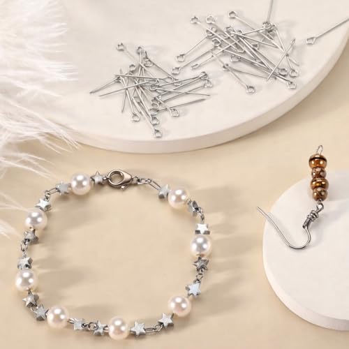 Junkin 1400 Pcs Eye Pins Mix Jewelry Findings 0.63 * 0.79 * 1.18 in Open Eye Head Pins Findings for Jewelry Making DIY Necklace Bracelets (Silver) - color: Silver