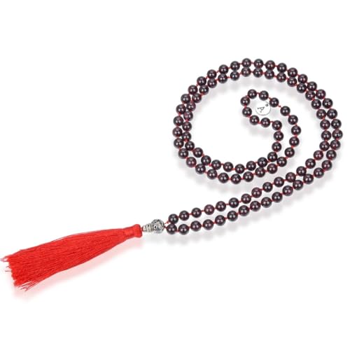 Adabele Premium 108 Mala Beads Malas Necklace - Natural Healing Gemstone Tibetan Buddhist Japa Prayer Meditation Reiki Chakra Stone Quartz Rock Women Men Jewelry - style: Dark Garnet