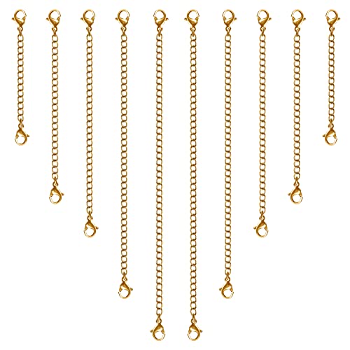 Necklace Extenders, 10Pcs Stainless Steel Gold Necklace Bracelet Anklet Extension Chains with Lobster Clasps and Closures for Jewelry Making - color: Gold