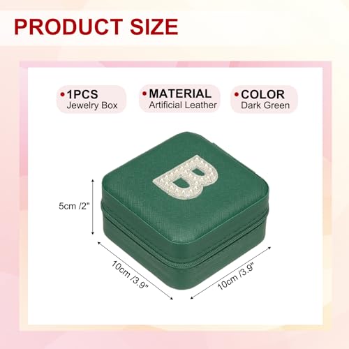 PATIKIL Travel Jewelry Case,B Initial Small Travel Jewelry Box Organizer Rings Earrings Storage Case Personalized Gifts for Women Girls Birthday Christmas Bridesmaid Gifts,Dark Green - style: B