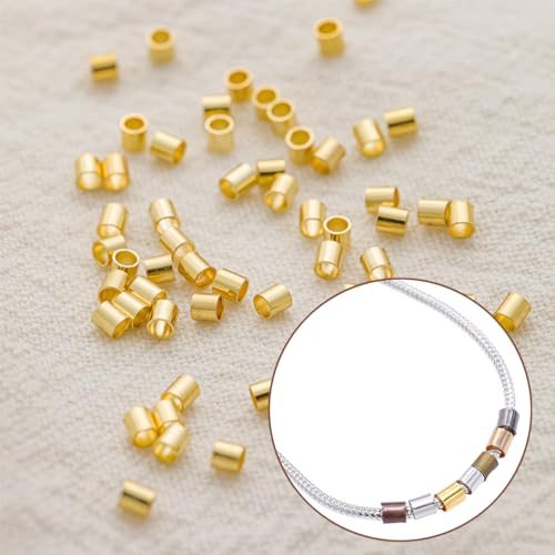1400 Pieces Brass Tube Crimp Beads Wire Guardians Crimp Bead Knot Covers Bead Tips Knot Covers for DIY Bracelets Necklaces Jewelry Making Crafts Supplies(Gold) - color: Gold