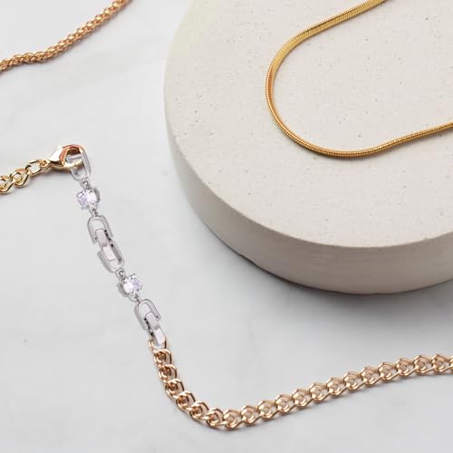 3 Pcs Bracelet Extender Silver Necklace Extenders for Women Crystal Rhinestone Foldover Extension Jewelry Clasps for Bracelet Necklace Jewelry Making (White Gold)