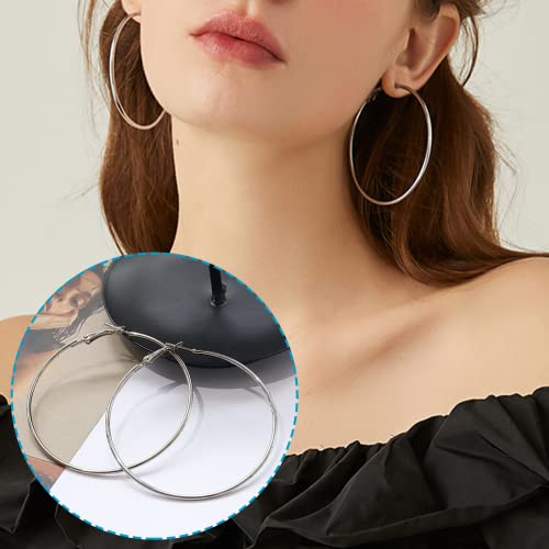 Hoop Earring Findings Stainless Steel Earrings Beading Round Earrings Hypoallergenic Hoop Earrings Open Beading Hoop for Jewelry Making DIY Crafts Art Creation (50mm) - color: 50mm