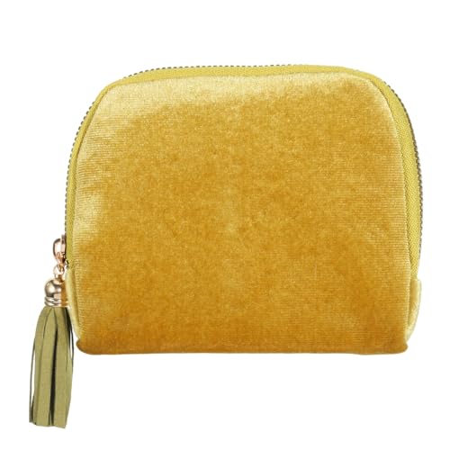 Small Jewelry Travel Case with Tassel Zipper Portable Soft Velvet Organizer Pouch for Bangle, Bracelets Anti-Scratch & Portable Jewelry Bag Holder for Travel (Grass Yellow)