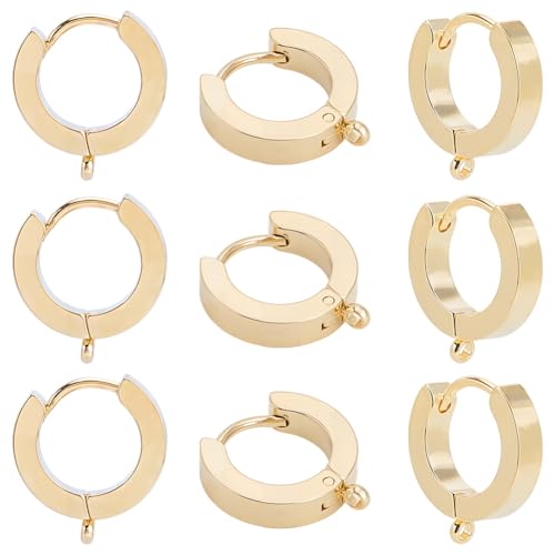 Beebeecraft 1 Box 16Pcs Huggie Hoop Earring Findings 24K Gold Plated Round French Leverback Earring Hooks with 316 Surgical Stainless Steel Pin for Jewelry Making DIY Crafts (13x15mm) - color: Gold