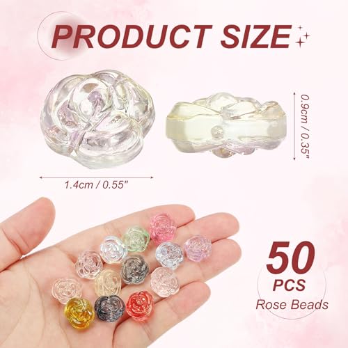 uxcell 50 Pcs Rose Beads, 0.55" Glass Flower Rose Charm Carved Loose Spacer Crystal Craft Beads for DIY Jewelry Making Bracelet Beading Projects Supplies, Purple - color: Purple