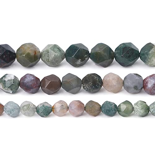 BEADIA Faceted Natural Indian Agate Stone Round Beads 8mm 36cm/Strand for Jewelry Making - color: Indian Agate, size: 8mm