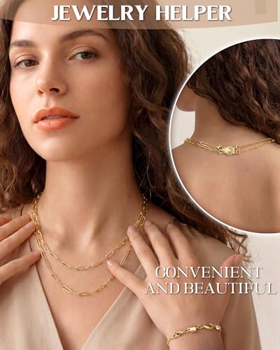 GEMQUEEN Multi Magnetic Necklace Clasps and Closures : 14K Gold Plated Magnet Jewelry Layering Clasp for Necklaces Multiple Magnets Bracelet Helper Necklace Extenders 8PCS - color: 14K Gold Plated -8PCS