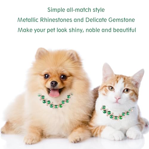 HOWWFALY Dog Collar and Cat Collar Gold Chain Necklace Stainless Steel Adjustable Green Rhinestones Collar with Cute Pet Paw for Small Medium Pets Cats Dogs Kitten Puppy (Green, L) - color: Green, size: Large